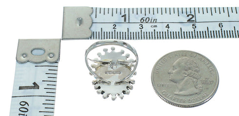 Southwestern Genuine Sterling Silver Turquoise Needlepoint Water Wave Ring Size 6-1/2 QX84759